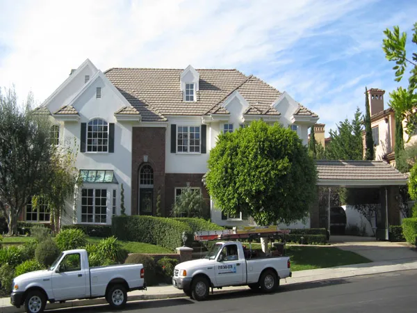Roof cleaning work in progress