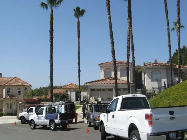 Roof cleaning service at a residence