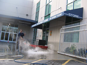 Commercial exterior pressure washing work area